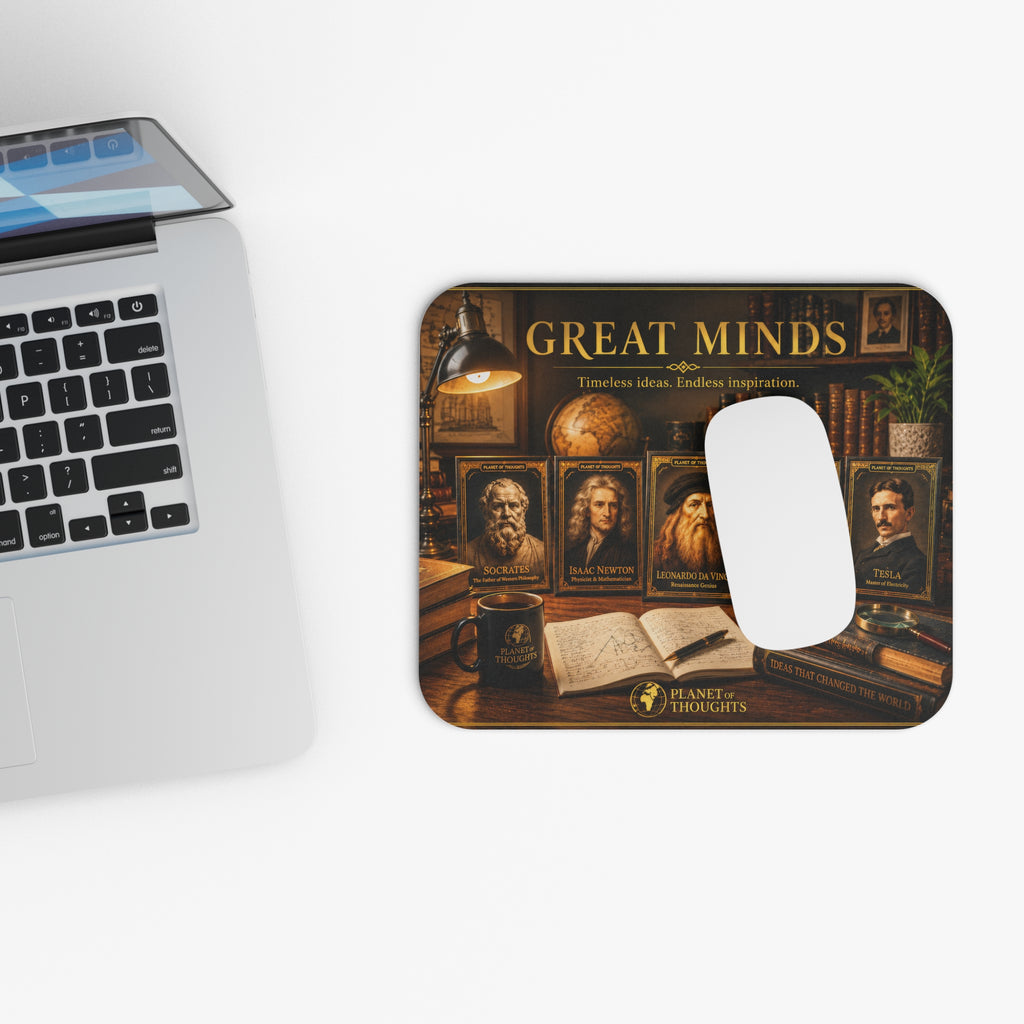 Great Minds Mouse Pad — Inspirational Desk Mat Featuring Famous Thinkers (Socrates, Newton, da Vinci, Curie, Tesla)