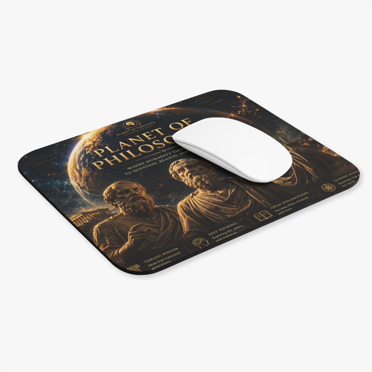 Planet of Philosophy Rectangle Mouse Pad — Ancient Philosophers Desk Mat