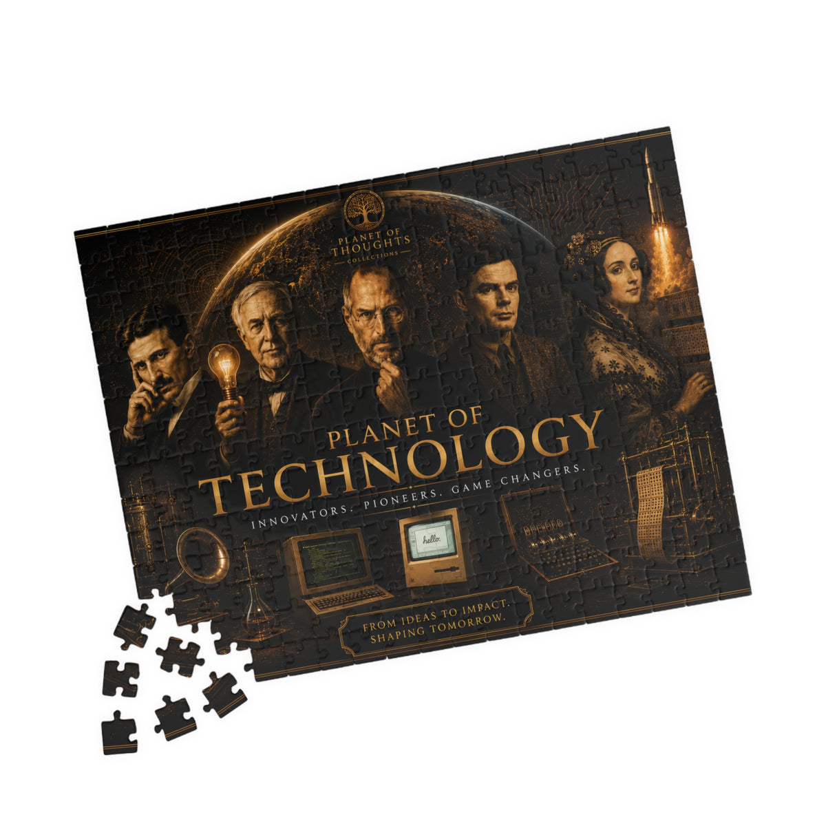 Planet of Technology Jigsaw Puzzle - 252 Pcs - Hor. – Vintage Inventors Poster, STEM History 500–1000 Piece
