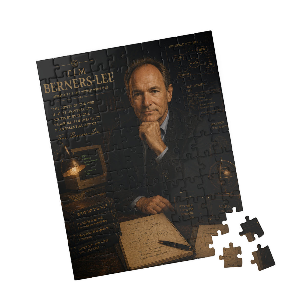 Berners-Lee Portrait Puzzle - 110 Pcs - Vert. — Inspirational Tech History Jigsaw (110/252/520/1014 pcs)