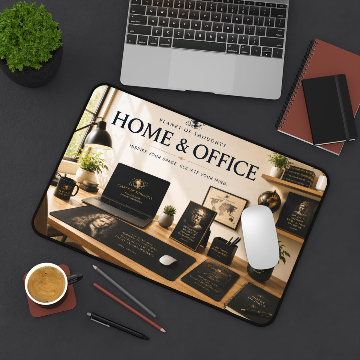 Home & Office Inspirational Desk Mat - 12*18 – 'Planet of Thoughts' Motivational Workspace Pad