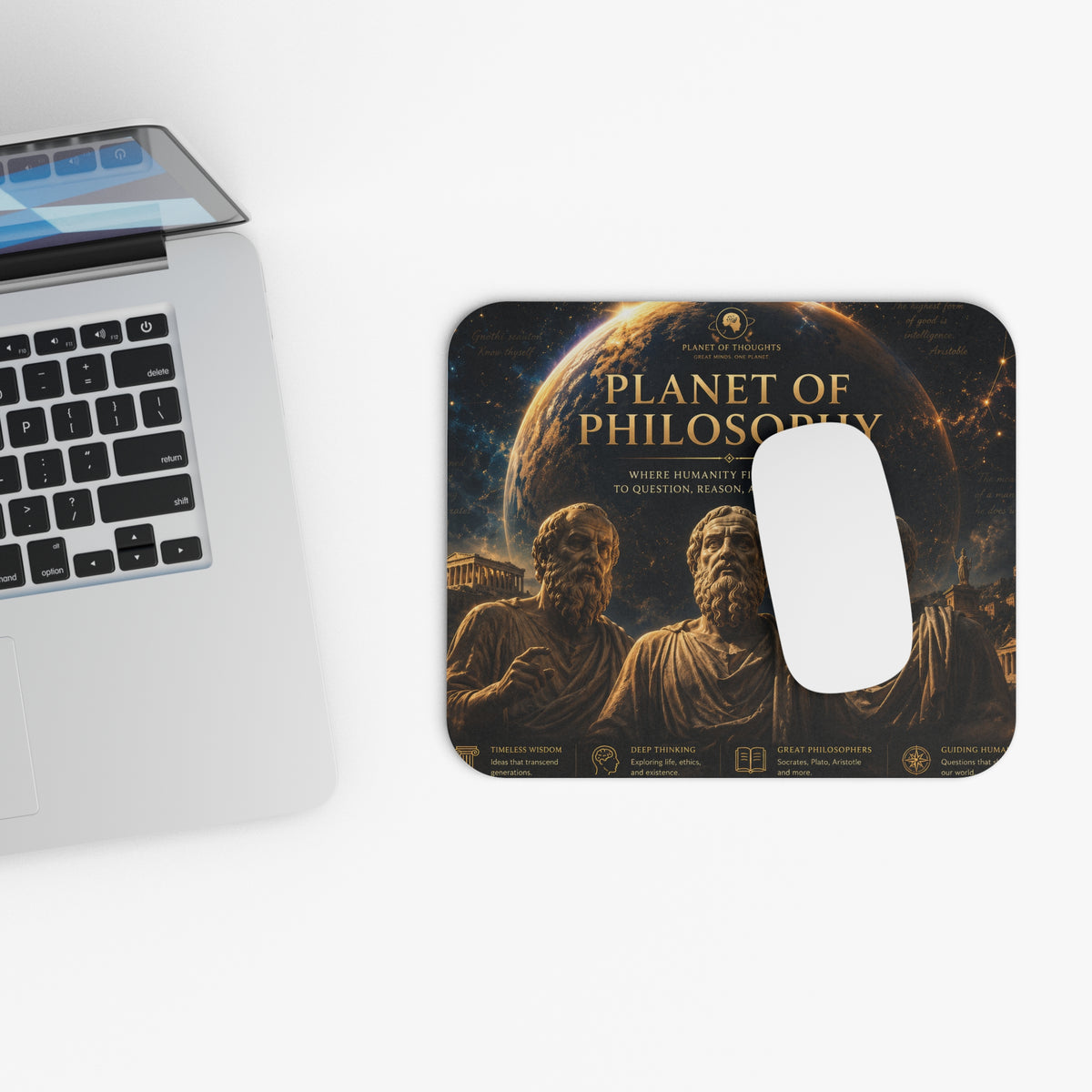Planet of Philosophy Rectangle Mouse Pad — Ancient Philosophers Desk Mat