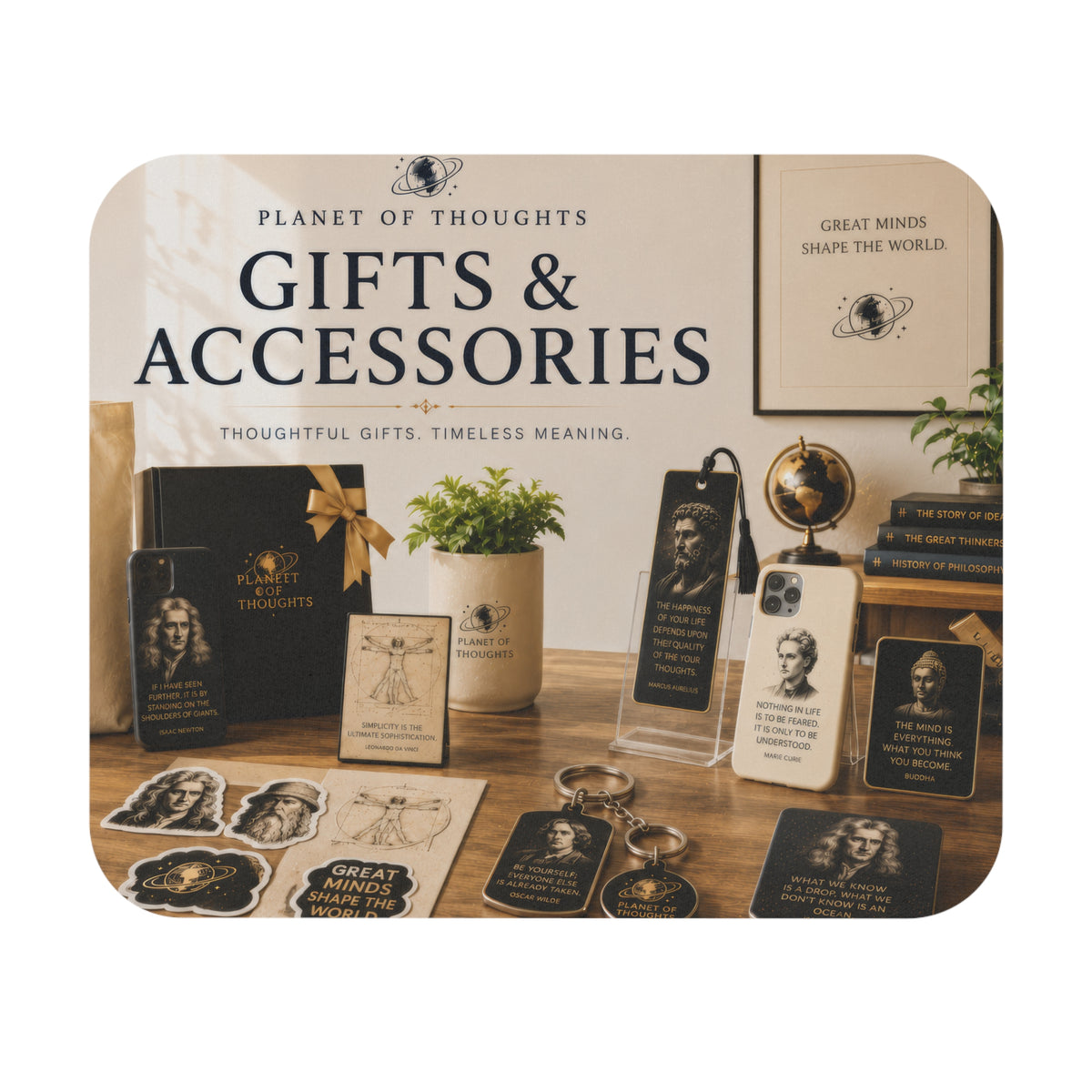 Gifts & Accessories Desk Mouse Pad — 'Planet of Thoughts' Vintage Typography