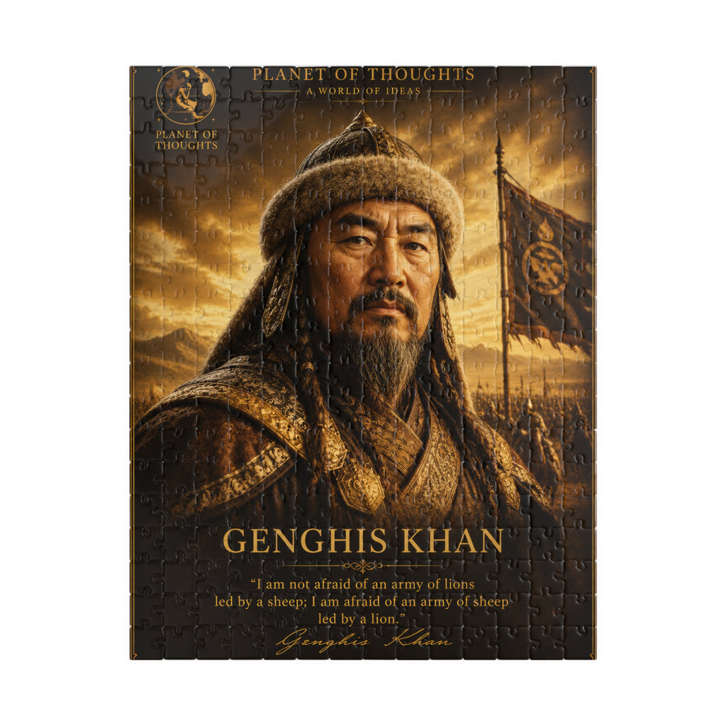Genghis Khan Historical Portrait Puzzle - 252 Pcs - Vert. — Inspirational Quote Jigsaw (110/252/520/1014 pcs)