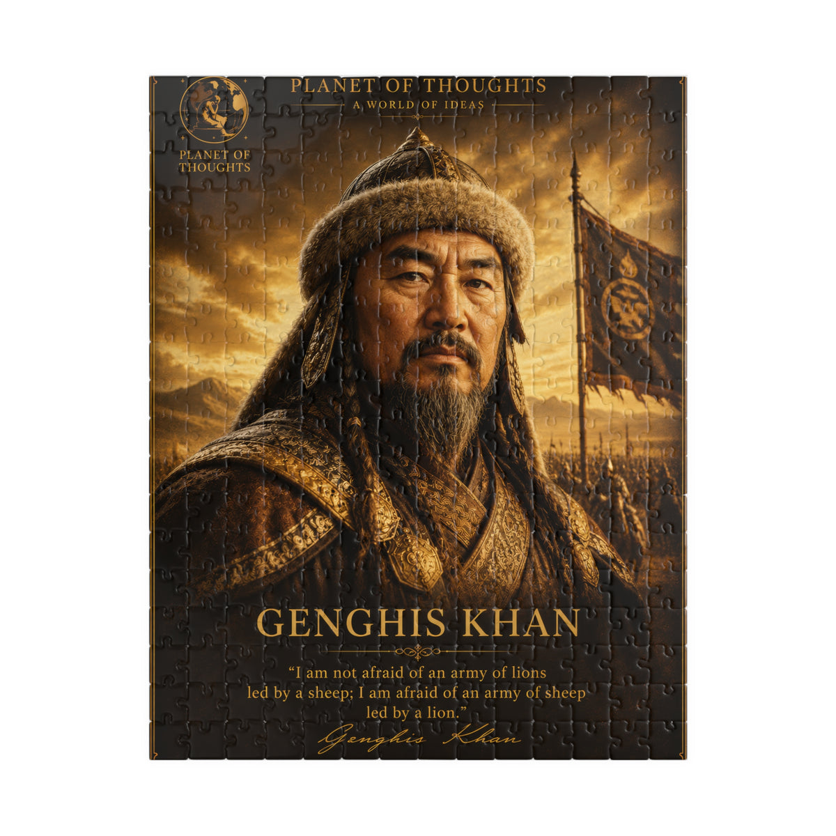 Genghis Khan Historical Portrait Puzzle - 252 Pcs - Vert. — Inspirational Quote Jigsaw (110/252/520/1014 pcs)