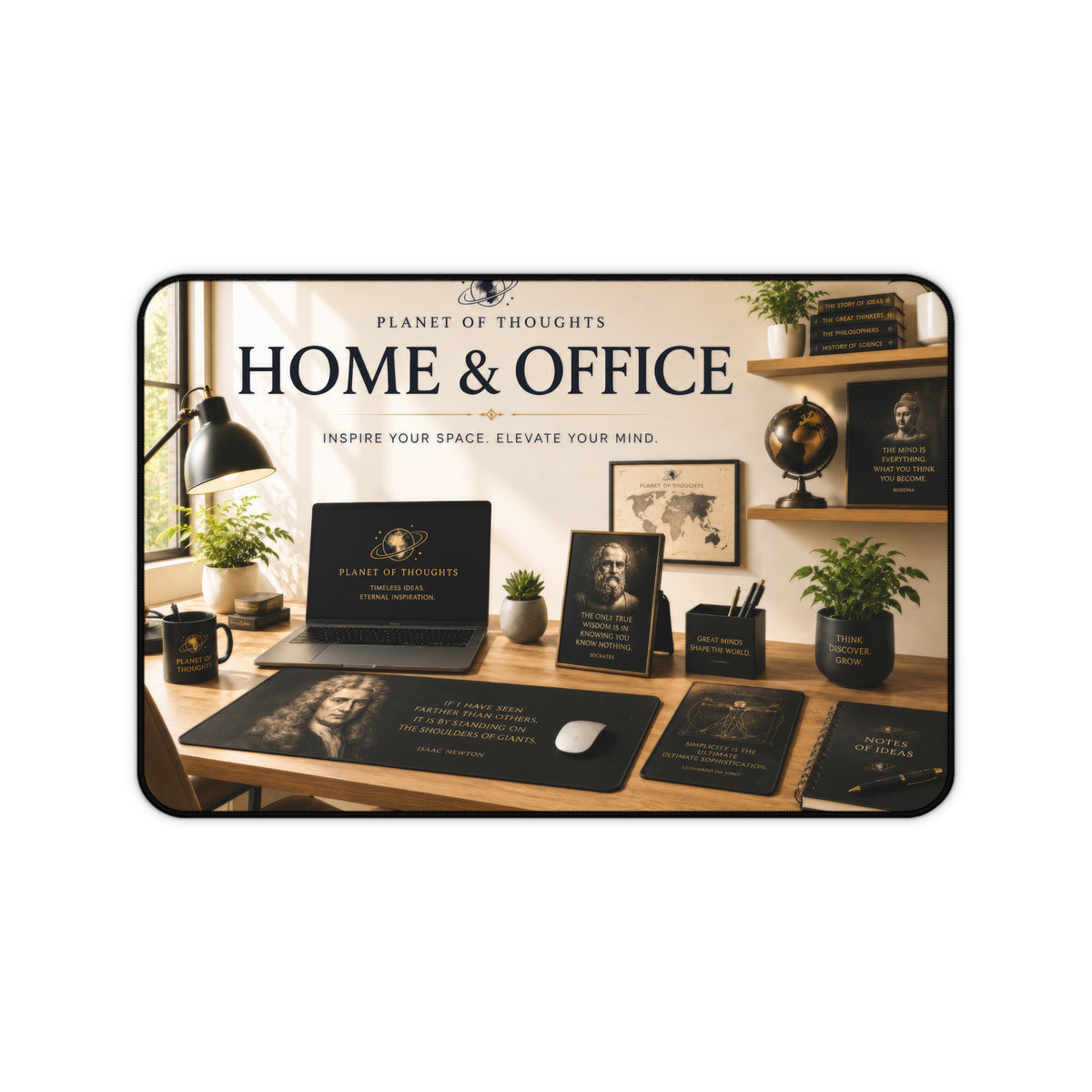 Home & Office Inspirational Desk Mat - 12*18 – 'Planet of Thoughts' Motivational Workspace Pad