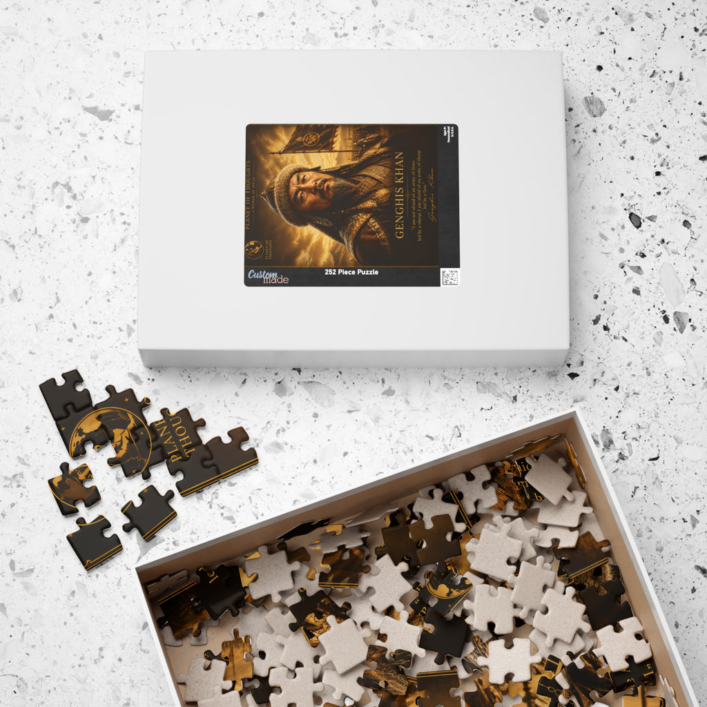 Genghis Khan Historical Portrait Puzzle - 252 Pcs - Vert. — Inspirational Quote Jigsaw (110/252/520/1014 pcs)