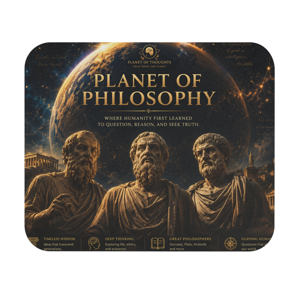 Planet of Philosophy Rectangle Mouse Pad — Ancient Philosophers Desk Mat