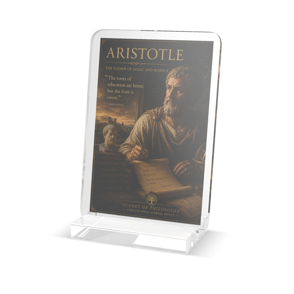 Aristotle Book Poster Acrylic Standee — Custom Cut Desk Display