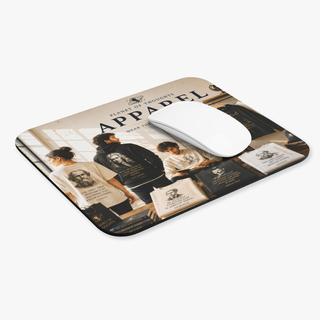 Philosopher Portrait Rectangular Mouse Pad — 'Planet of Thoughts' Desk Mat