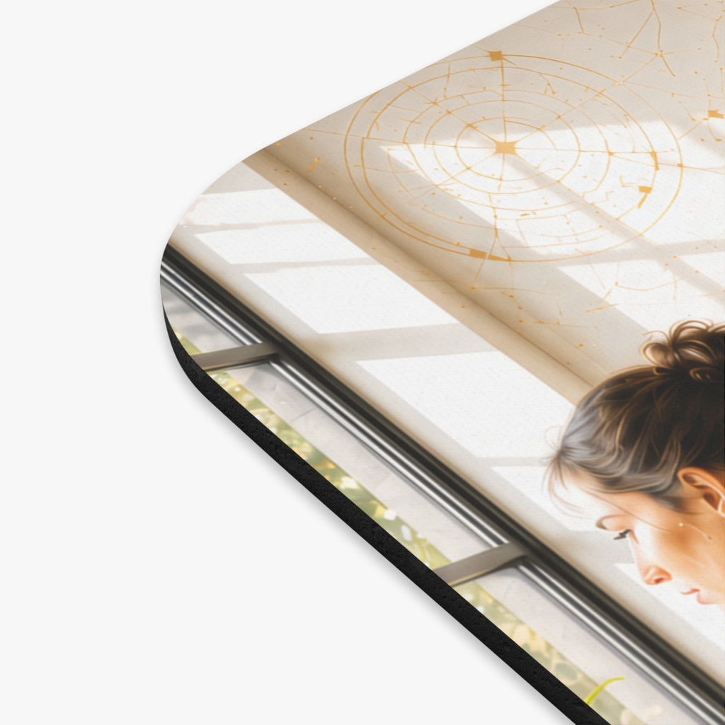 Philosopher Portrait Rectangular Mouse Pad — 'Planet of Thoughts' Desk Mat